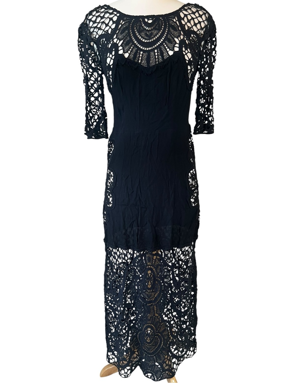 For Love and Lemons Gracey Black Lace Midi Dress